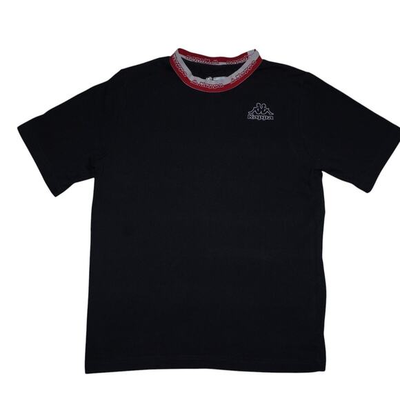 Kappa Black T-Shirt Men’s Small Logo Collar Detail Streetwear Tee - Picture 1 of 5